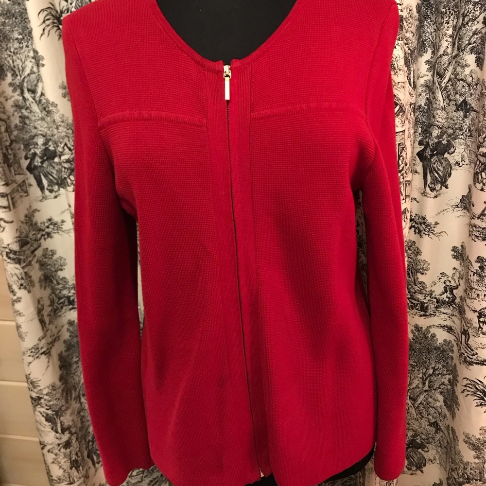 Talbots Red Knit Sweater with Gold Zipper L petites